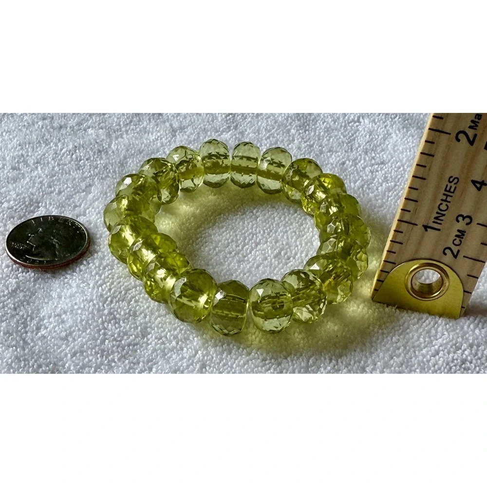 Boho Faceted Peridot Green Glass Bead Stretch Bracelet Geometric Crystal Style